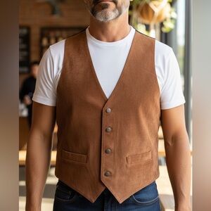 Vintage Western Frontier Suede Brass Button Vest Men’s Large- Biker-Cowboy Style